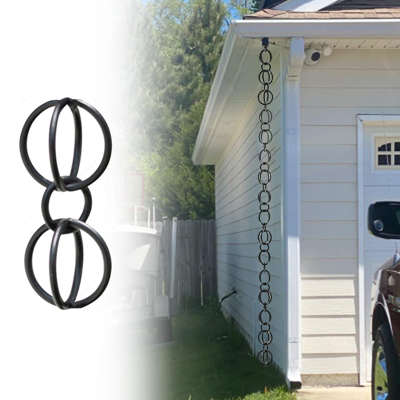 Decorative Rain Gutter Chains Modern Circle Hanging System for Rainwater Diversion Outdoor Downspout Decor with Hook