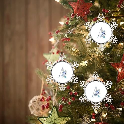 Miniatura 7 de Letra de monograma azul floral de mármol con inicial, adorno de metal, copo de nieve, adorno de Navidad para decoración del árbol de Navidad,