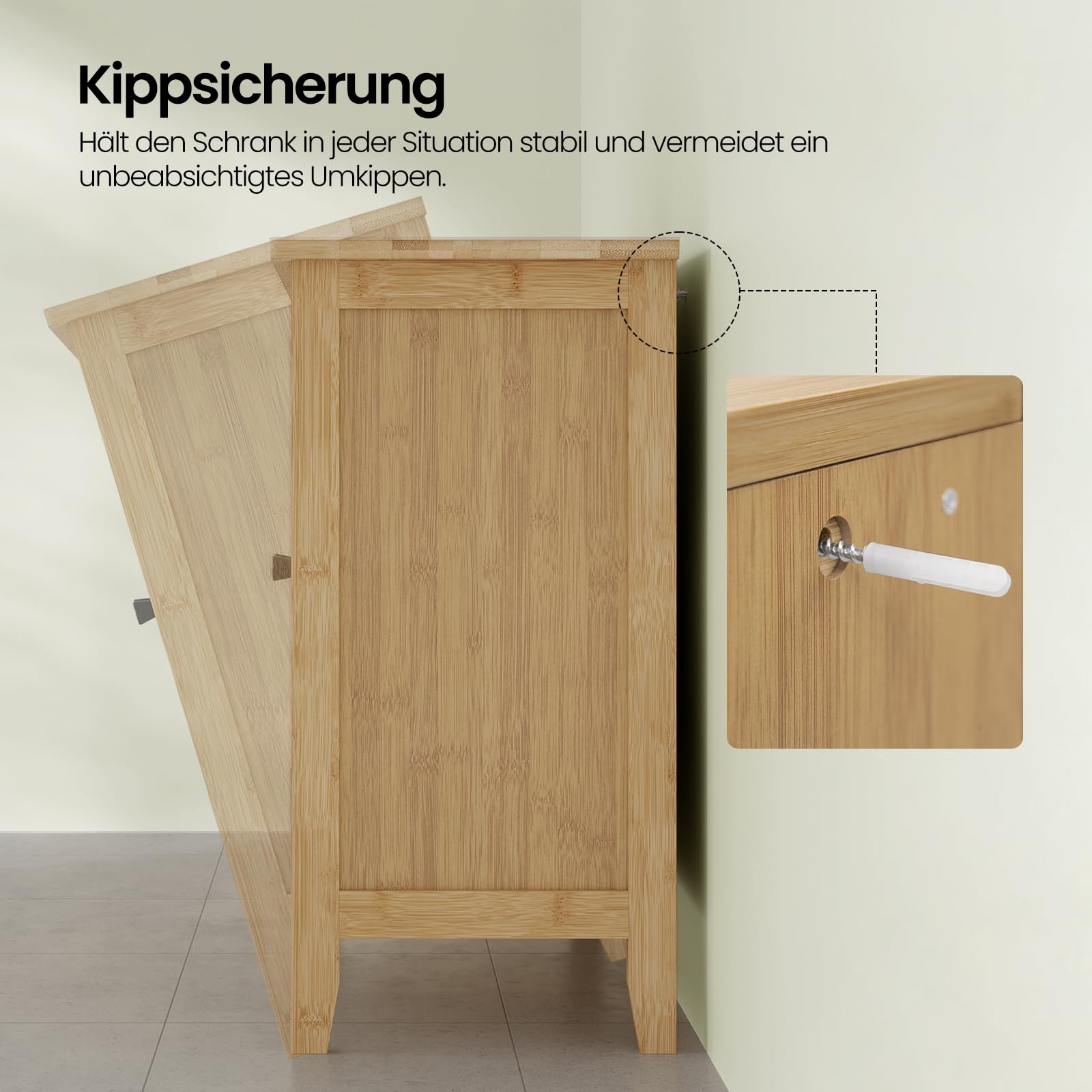 EUGAD Waschbeckenunterschrank Bambus, Badezimmer Unterschrank, 60 x 60 x 30 cm, Waschtischunterschrank mit 2 Lamellentüren 1 Verstellbare Ablage, Natur
