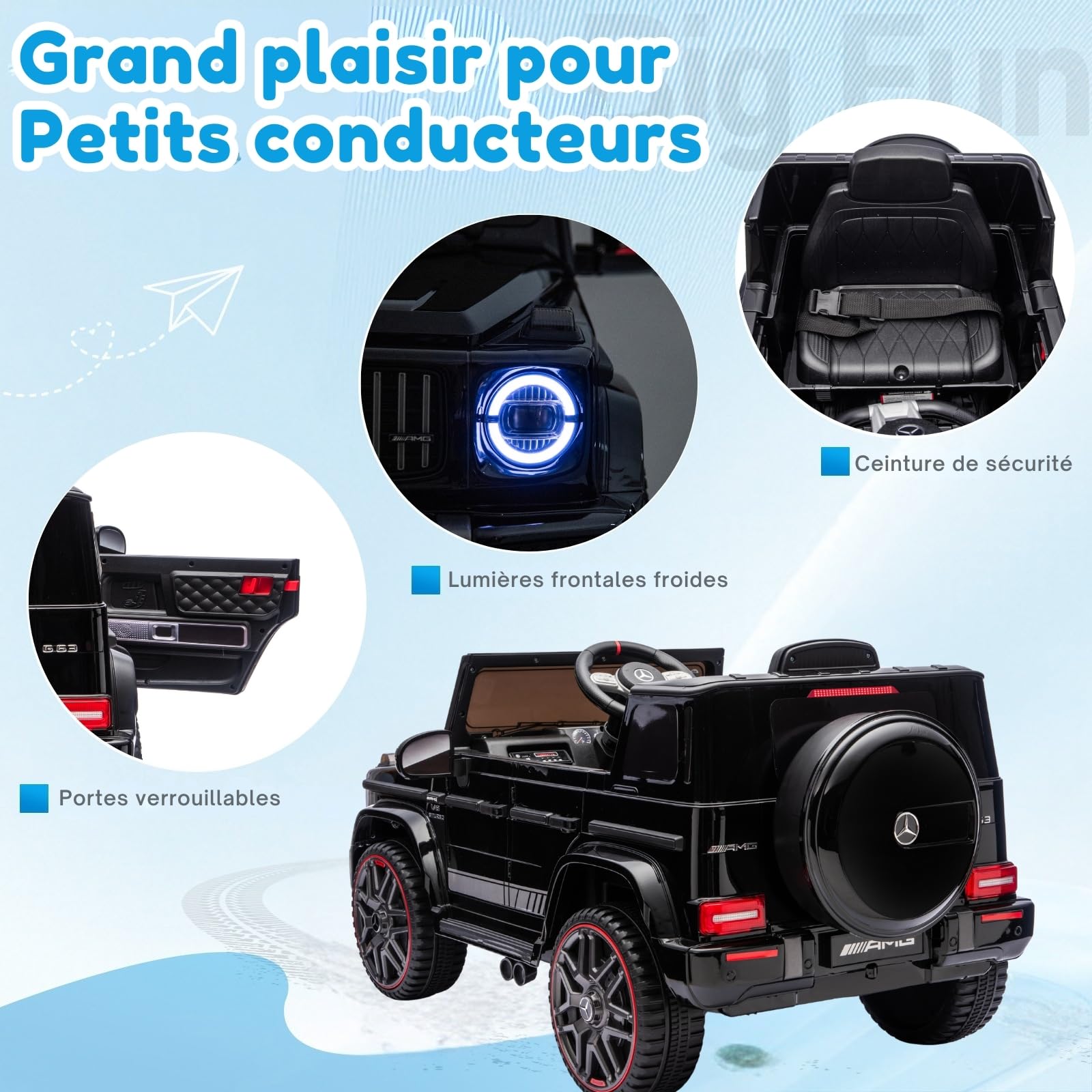 LALAHO Voiture électrique pour Enfants G63，Véhicule Electrique Enfant 3 à 6 Ans avec Télécommande 2.4G，2 Portes avec MP3 (Noir)