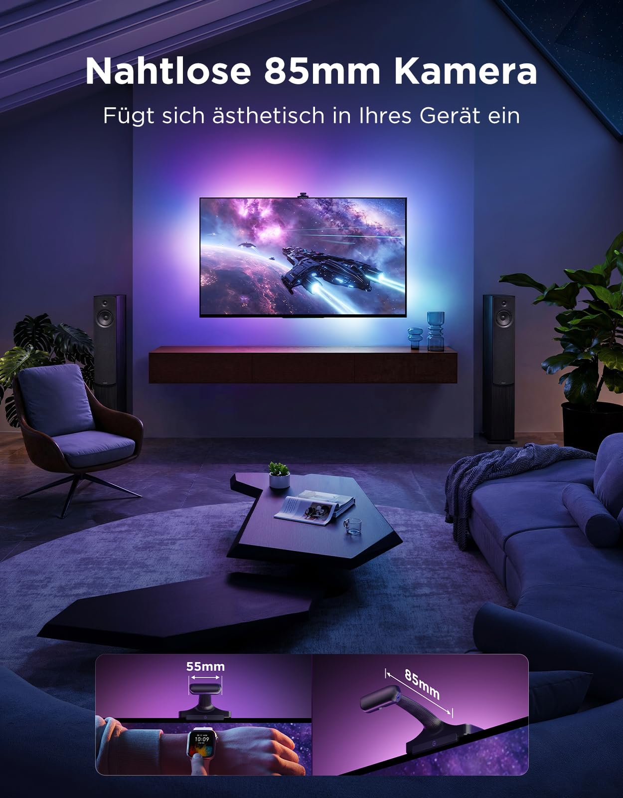 Govee TV Hintergrundbeleuchtung 3 Pro HDR-Dreifachkamera TV LED Streifen | 5 in 1 RGBWWIC, 3,6M für 55–65 Zoll TV, 75 LEDs/M, Unterstützt AI-Filter, Sprach- & APP-Steuerung DreamView Sync