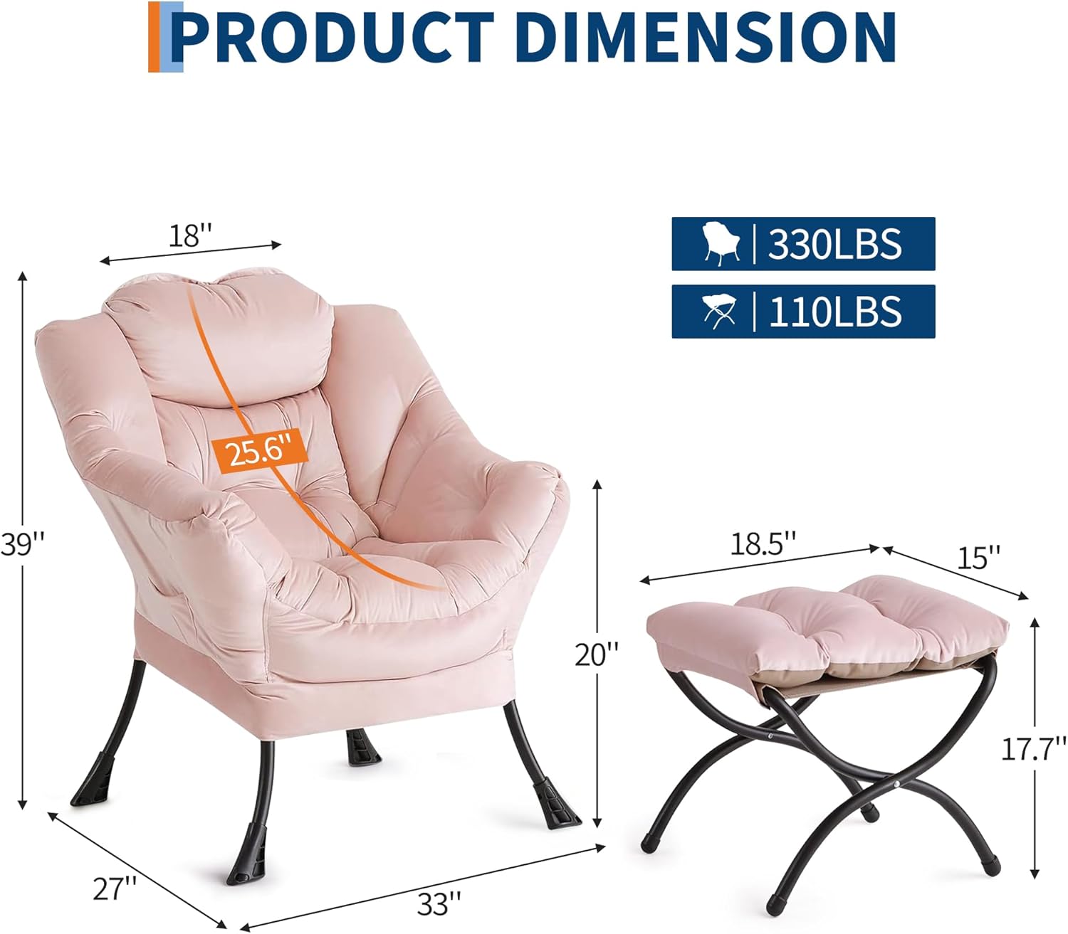 GarveeHome Lazy Chair with Ottoman, Modern Lounge Accent Chair,Leisure Sofa Armchair with Footrest,Reading Armchair with Side Pocket for Living Room, Bedroom, Dorm & Office