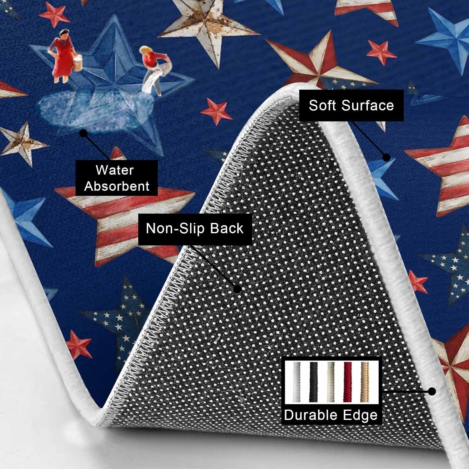 Prime Leader 4th of July Kitchen Mat Set 2 Pieces Mottled USA Flag Striped Stars Memorial Day Navy Blue Non Slip Kitchen Rugs Washable Runner Rug Mats for Sink Laundry (19.7" x 31.5"+19.7" x 63")