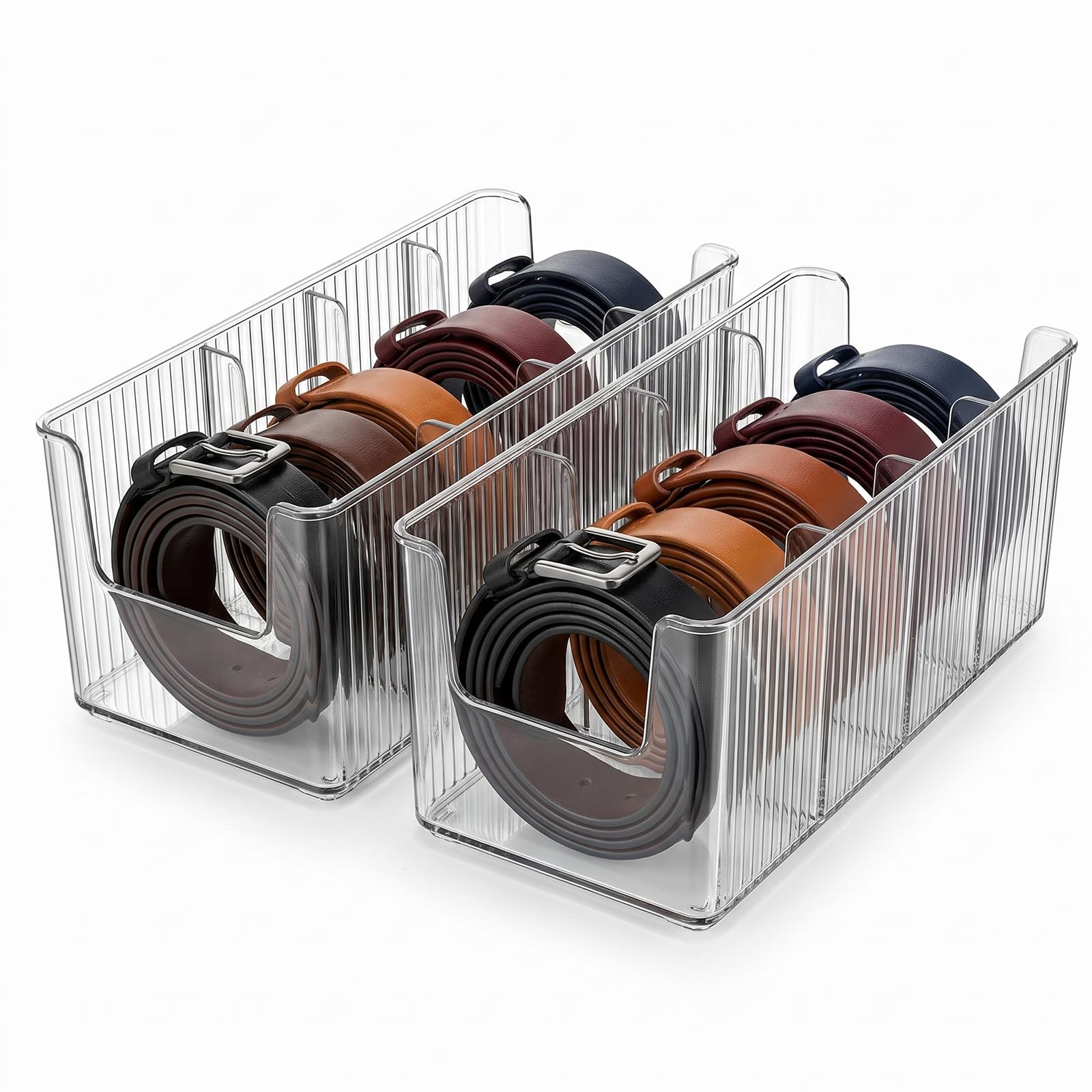 Photo 1 of UniBeBri Acrylic Belt Organizer - 2 Pack, 4 Adjustable Compartments