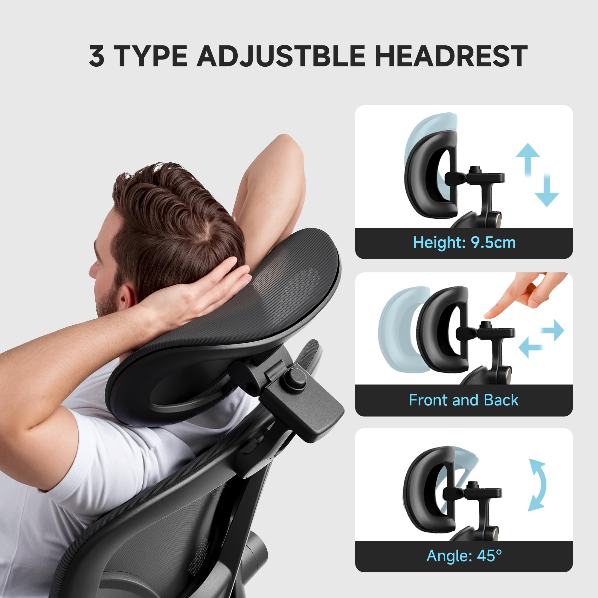 Ergonomic Desk Chair with Adjustable Lumbar Support & Headrest, 330 LBS High Back Mesh Office Chair with Adjustable Armrest for Long Hours, Executive Large Computer Chair, Black