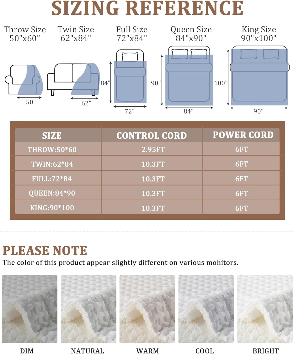 CAROMIO Heated Blanket Throw, Waffle Weave Electric Throw Blanket Fast Heating with LCD Controller, 6 Heat Levels & 4 Hour Auto Shut Off, ETL Certified, Machine Washable, Off White, 50" x 60" - Image 7