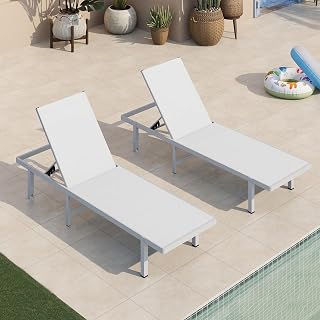 Aluminum Pool Lounge Chairs Set of 2 with Wheels - 5 Positions