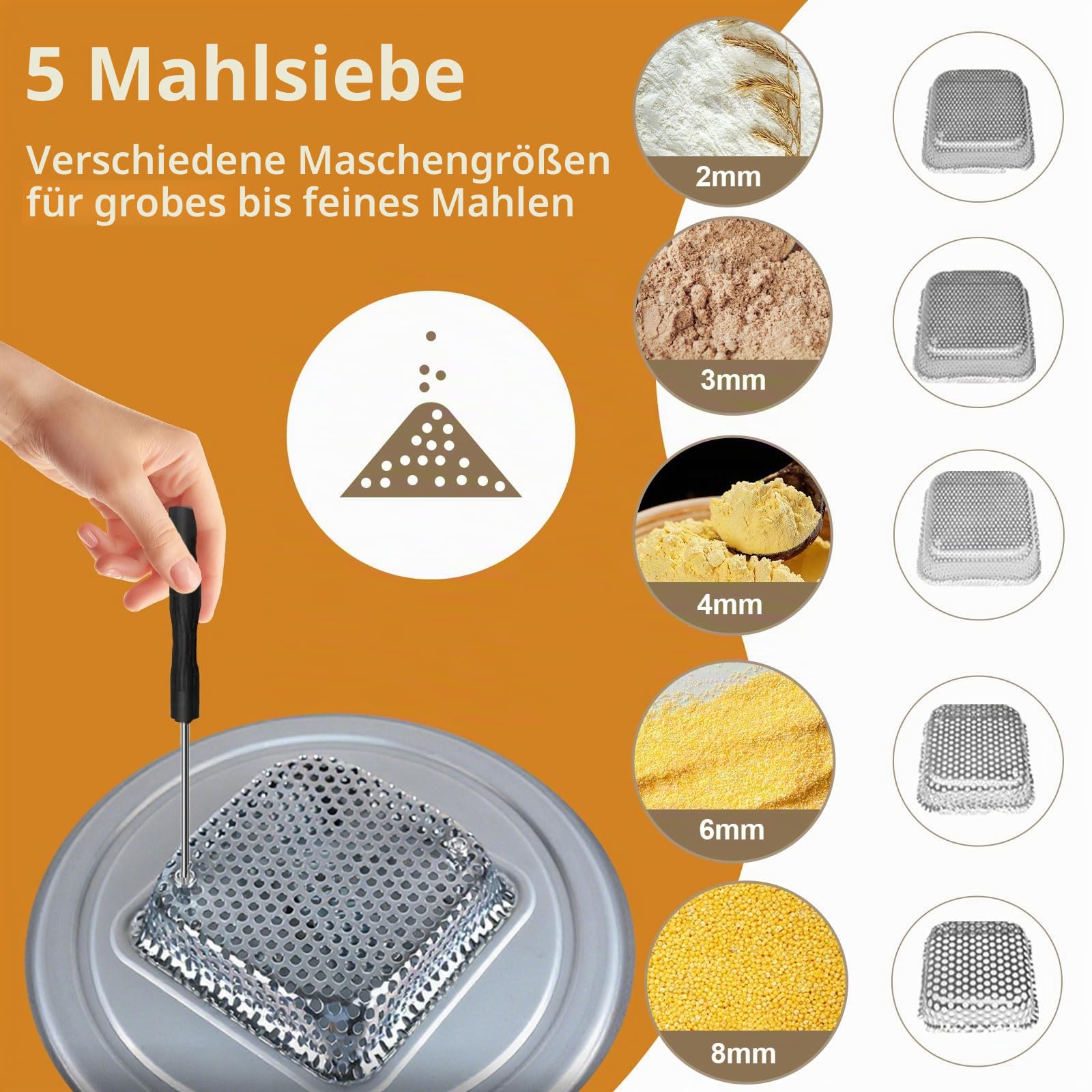 Elektrische Getreidemühle 1300W, 25L Maismühle Maschine mit 5 Feinheitssieben, abnehmbarem Trichter & Eimer, Futter-/Getreidemühle Crusher für Haus und Bauernhof