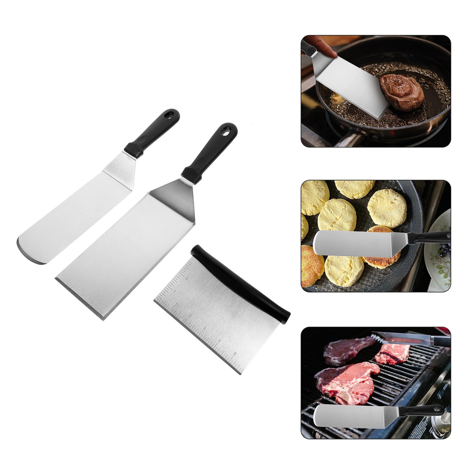 POPETPOP Spatules Cuisine en Acier Inoxydable Manche en Plastique Pp, 3 Pièces, pour Retourner et Cuire Aliments sur Barbecue ou Poêle