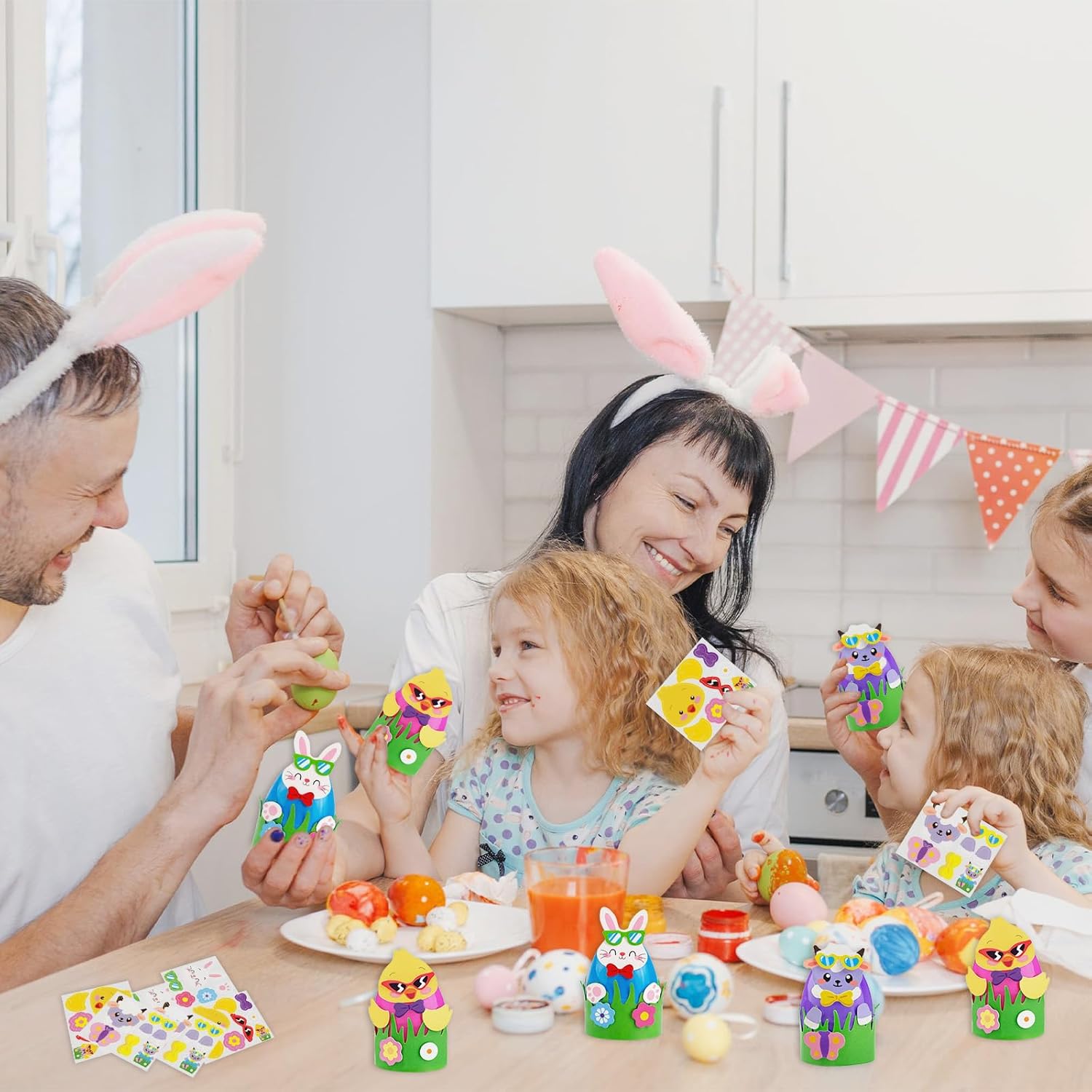 Cinrobiye 24 Set Easter Egg Crafts Kit DIY Resurrection Eggs Decorating with Bunny Chick Sheep for Home School Spring Religious Party Decorations Supplies Easter Goodie Bags Basket Stuffers Gifts