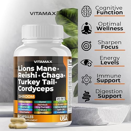 Miniatura 3 de Vitamax Seta de melena de leones, 3000 mg de cola de pavo 2000 mg Chaga y Reishi 1000 mg Cordyceps Shiitake White Elm King Trompeta Nameko Oyster