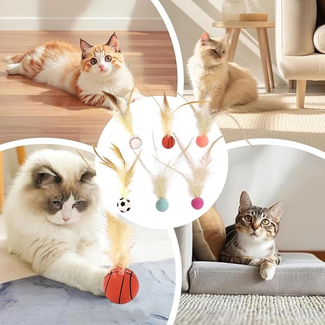 Foto 6 de 8 de Cat Feather Ball Toys,6pcs Feather Ball Cat Toy,Cat Bouncy Ball With Feather,cat Bouncy Balls,interactive…