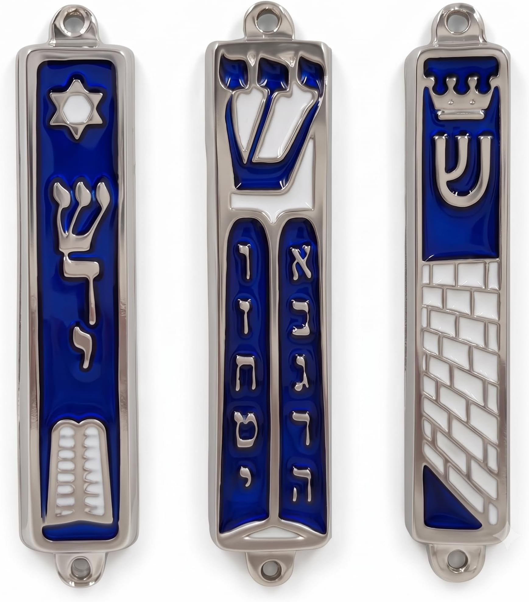 TALISMAN4U Set of 3 Jerusalem Door Mezuzah Case with Scroll Blue Enamel