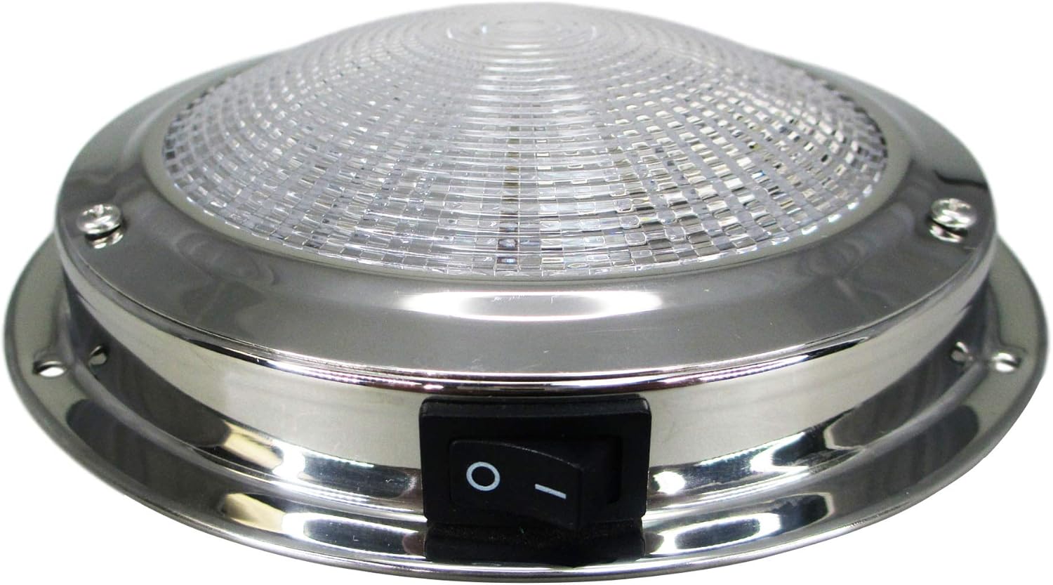 Pactrade Marine Dome Light 12V - 4-Inch Lens, Warm White Incandescent | Stainless Steel Boat Light with Built-In Rocker Switch, Surface Mount | RV, Trailer, Boat Interior Lights, Marine Lights