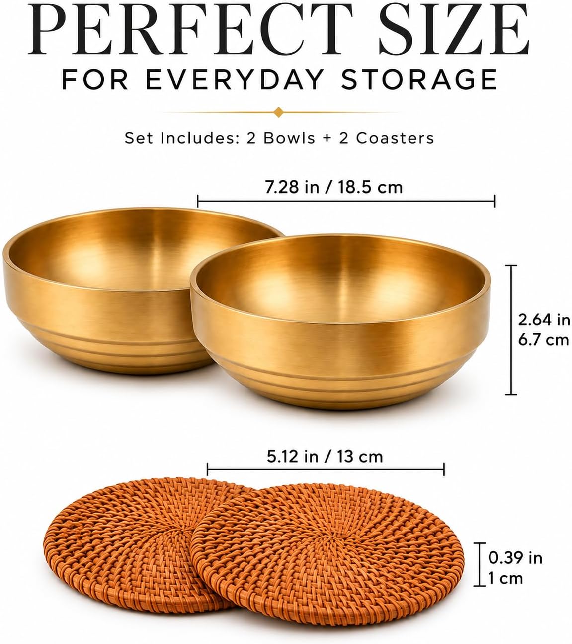 2 Pack Gold Key Bowl With 2 Mats, 19cm Decorative Catch All Set for Entryway Table, Key Dish Bowl for Jewelry Coins Fruit Kitchen Counter Decor