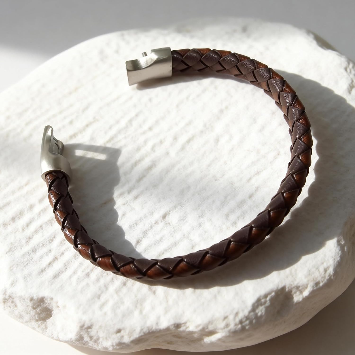 Men's Leather Bracelet, Stackable Stainless Steel Clasp Bracelets for Men Stylish Birthday, Thanksgiving, Valentine's Day Gift for My Man