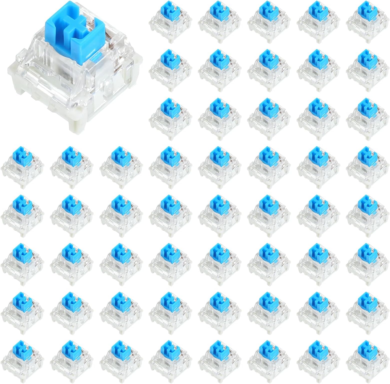 Cobee 54 Pcs Mechanical Keyboard Switches, Dustproof Gaming Keyboard Clicker 3 Pin Tactile Keyboards Switch Replacement Transparent Cover Blue Keyboards Tactile Response Mechanical Switch