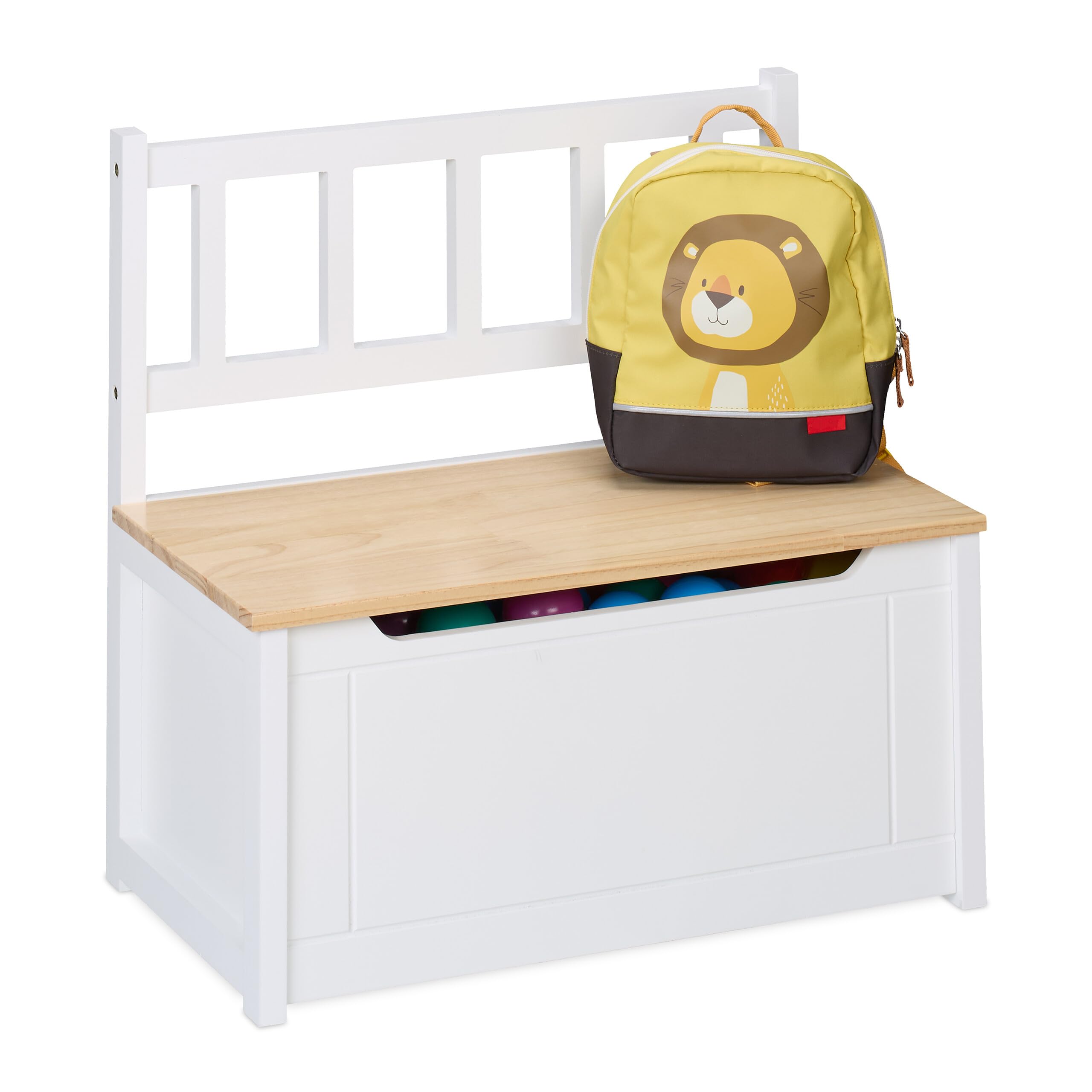 Relaxdays Panca Contenitore per Bambini, Cassapanca Portagiochi da Cameretta, HLP: 55x57x31 cm, in Legno, Bianco Marrone