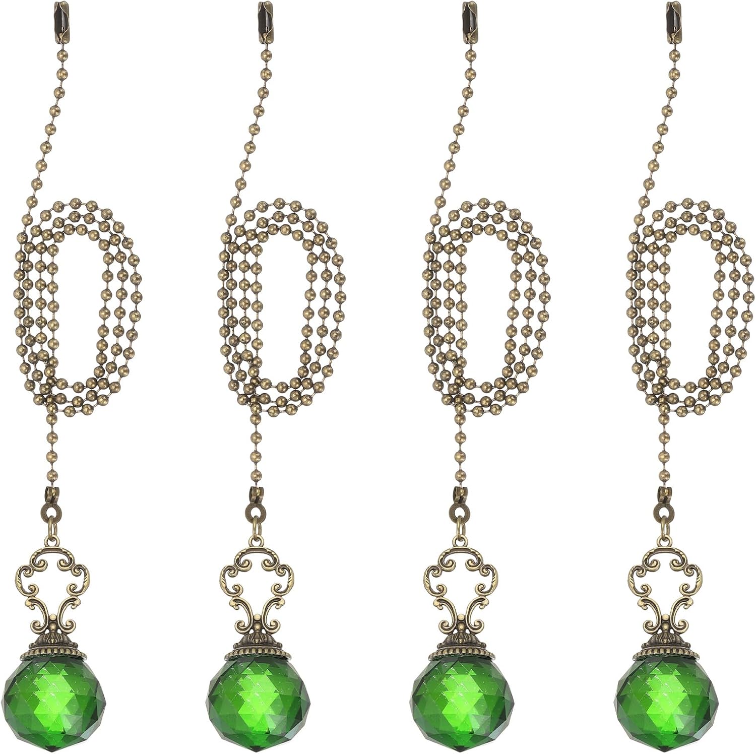 PATIKIL 22" Ceiling Fan Pull Chain, 4 Pcs Crystal Pull Chain Fan Connector Vintage Ceiling Fan Ornament Fan Chains Extender for Ceiling Light Lamp Fans, Green (Crystal Prism Ball)