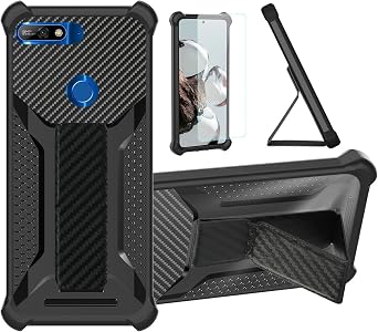 bojioderf Case Compatible for Huawei Y7 Prime 2018 Phone Case Cover [with Tempered Glass Screen Protector] Hybrid Case [Folding Support Magnetic] [Frosted Anti-Fingerprint] Black