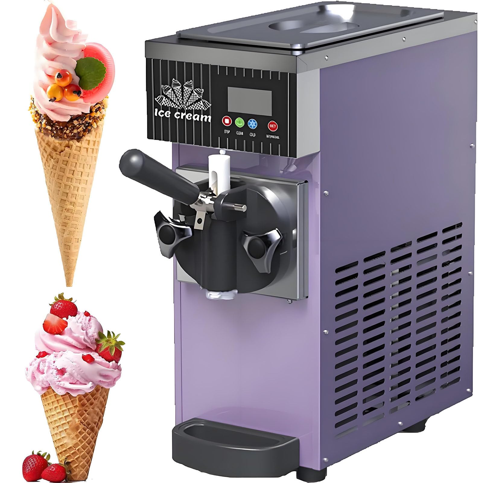 Macchina Gelato Commerciale,Macchina Gelato Soft,Produzione 4-6kg/H,Gelatiera Autorefrigerante,per Gelato Soft,Yogurt, Crema Pasticcera E Sorbetto,ECC Purple