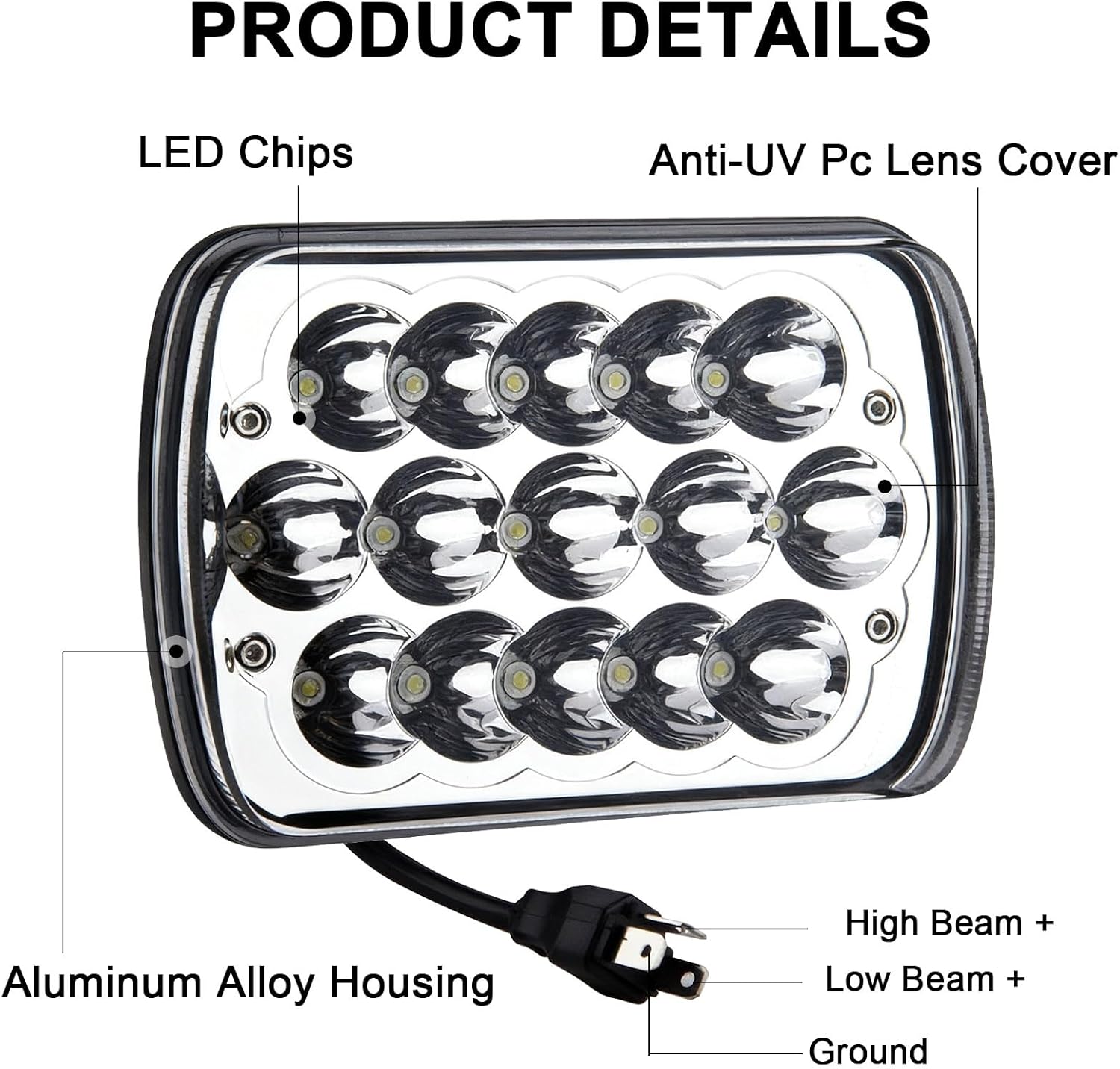 H6054 LED Headlights, 2Pcs Rectangular 5x7 7x6 LED Headlight Hi/Low Sealed Beam Headlamp H4 9003 Plug 6054 H5054 Compatible with Cherokee XJ/Wrangler YJ Puckup Truck Van