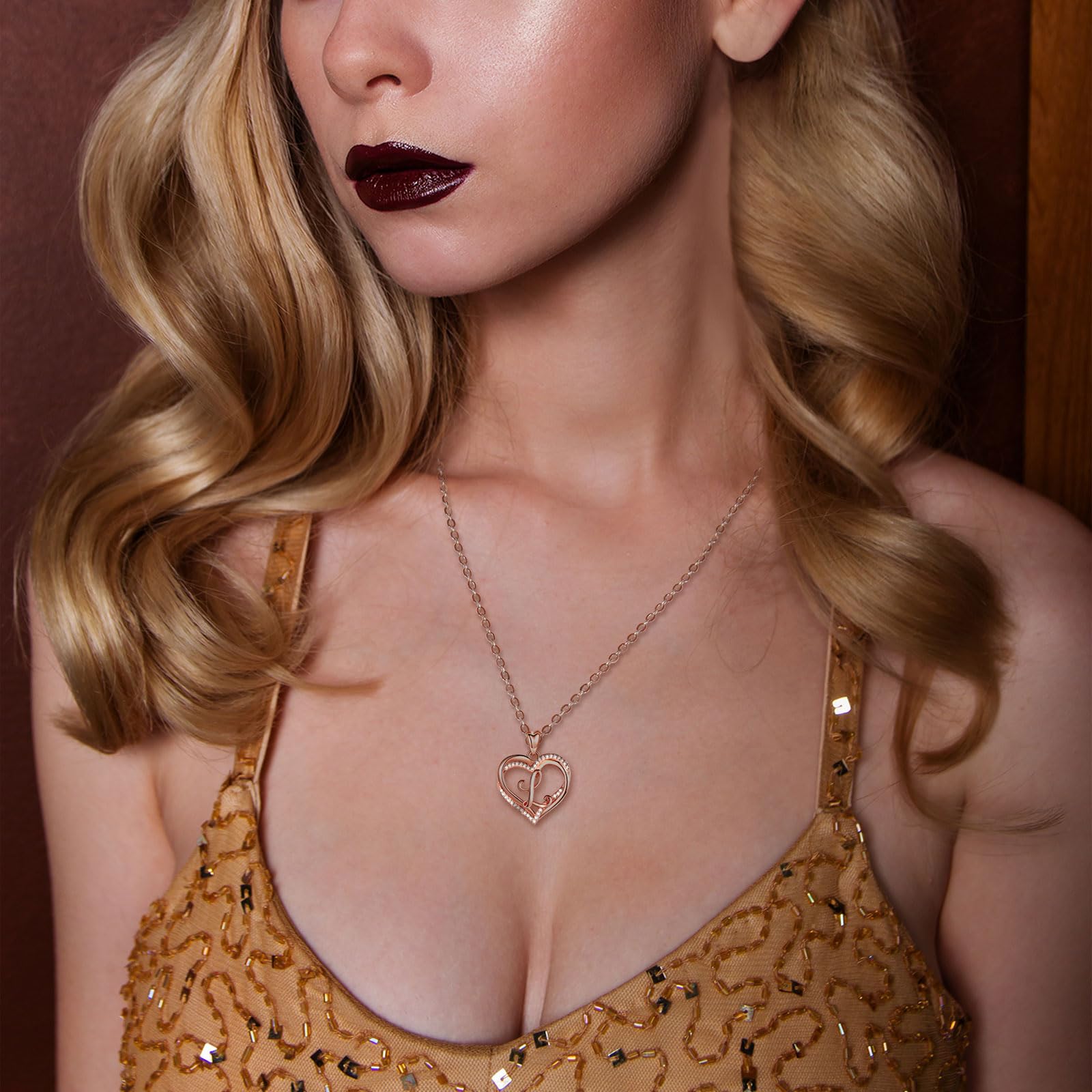 INFUSEU Collana con Ciondolo Cuore, Lettera A-Z Alfabeto Capitale Gioielli Doppio Cuore Collane Iniziali Cubic Zirconia CZ per Donne Regali Romantici, Catena da 20 Pollici