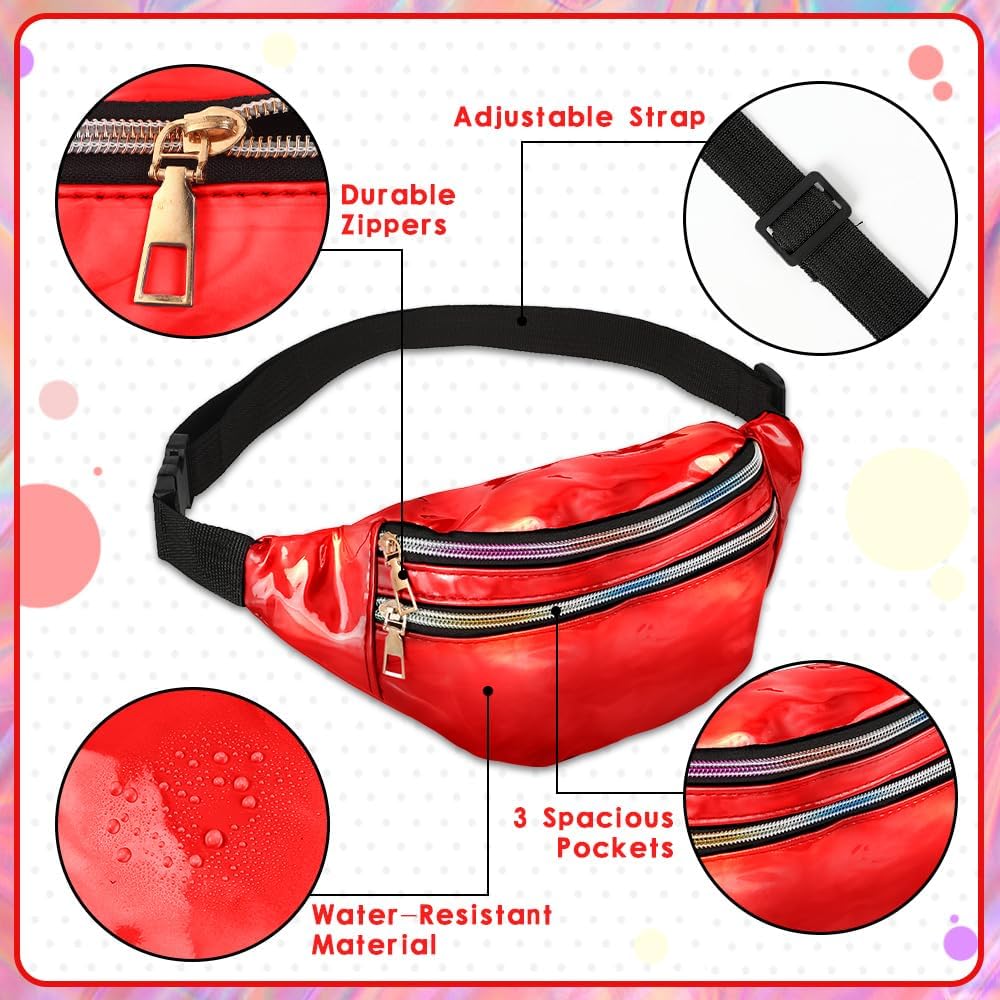 Bicfuiot Scrunch Neon Red Socks Women with 80s Holographic Fanny Pack Set - Slouch Red Socks 90s Costumes 80s Accessories Outfits Waterproof Belt Bag Crossbody for Halloween,Rave,Party image 4