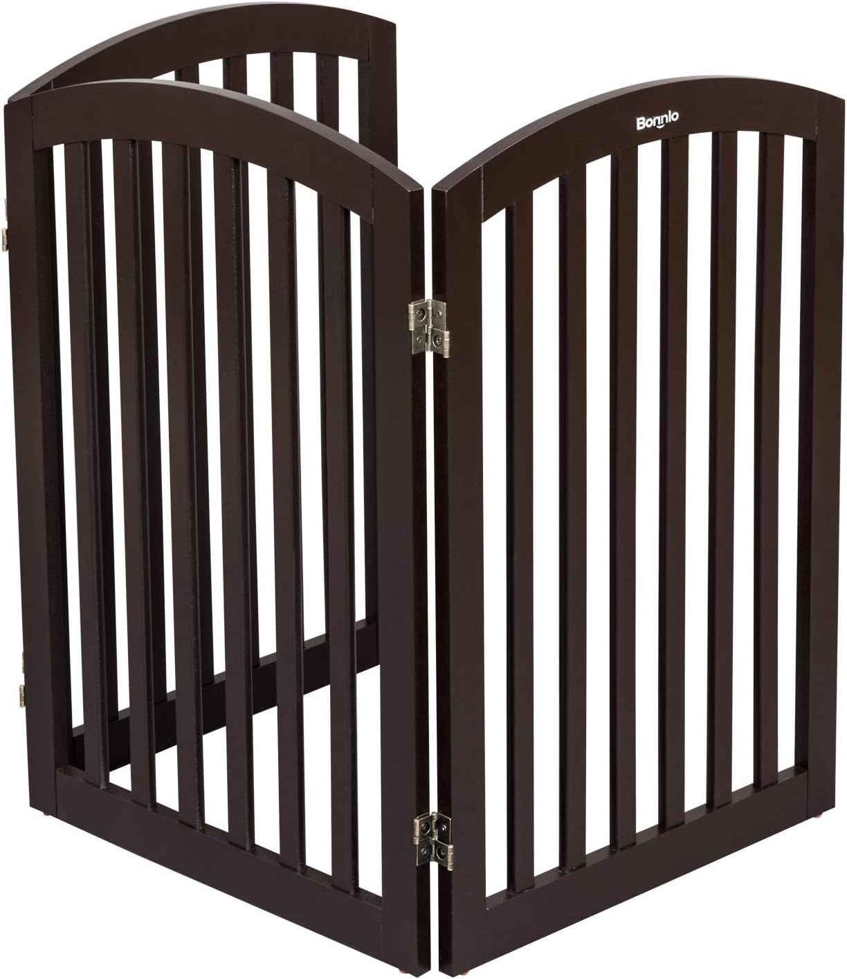 Bonnlo 3-Panel Wooden Free Standing Pet Gate for Dogs, 30'' Tall Dog Gates for The House, Doorways & Stairs, Dog Fences Indoor Puppy Gate with 3 Foot Supporters, Up to 61” Wide, Espresso
