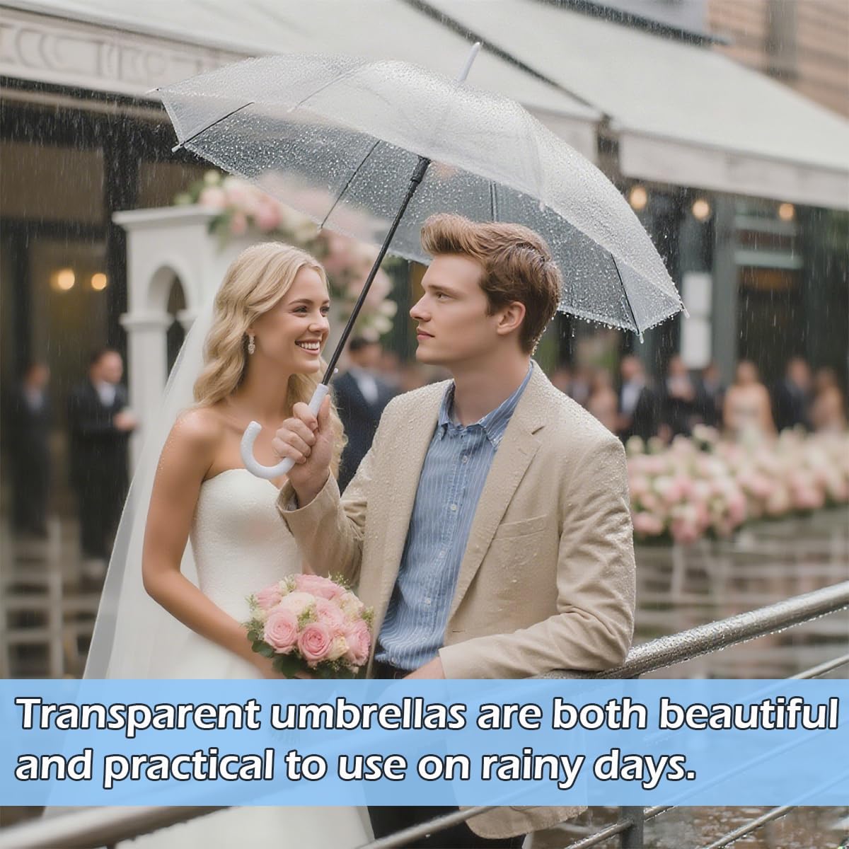 16 Pcs Clear Umbrella Wedding,Clear Umbrellas for Rain Bulk,Transparent Large Clears Umbrella with J Shaped Handle Suitable for Weddings,Bride and Groom Gifts,Outdoor Activities