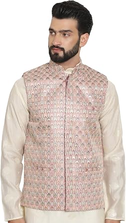 Sojanya Since 1958 MenS Premium Silk Multi Colored Embroidered Nehru Jacket