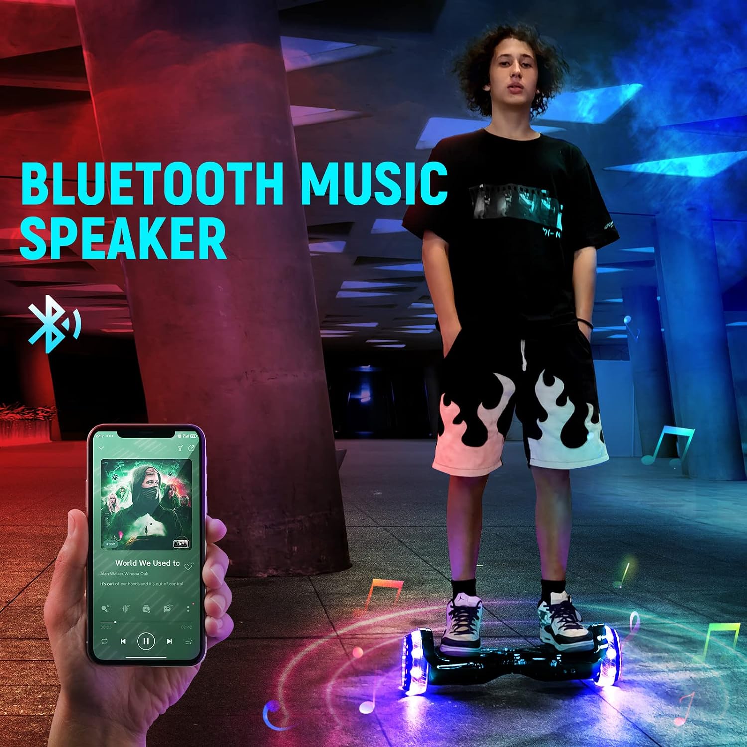 SISIGAD Hoverboard, 6.5" Flash Wheel Self Balancing Scooter with LED Lights& Bluetooth Speaker, Music Hoverboard