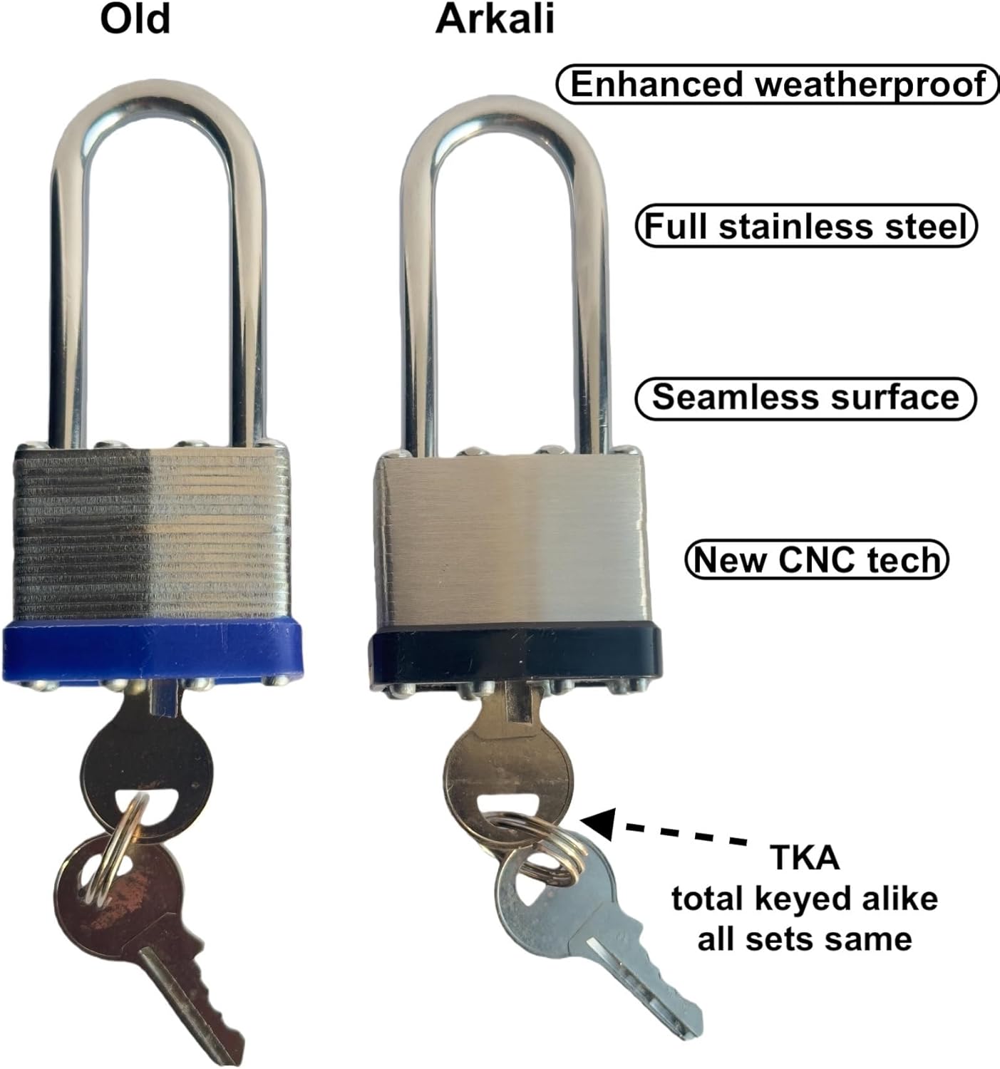 304 Stainless Steel Laminated Padlock, Keyed Alike Locks Waterproof 40mm, 1-9/16" Laminated Lock with Keys, Long Shackle Heavy Duty Set for Gate, Fence, Warehouse, Toolbox and Locker, 12 Pack
