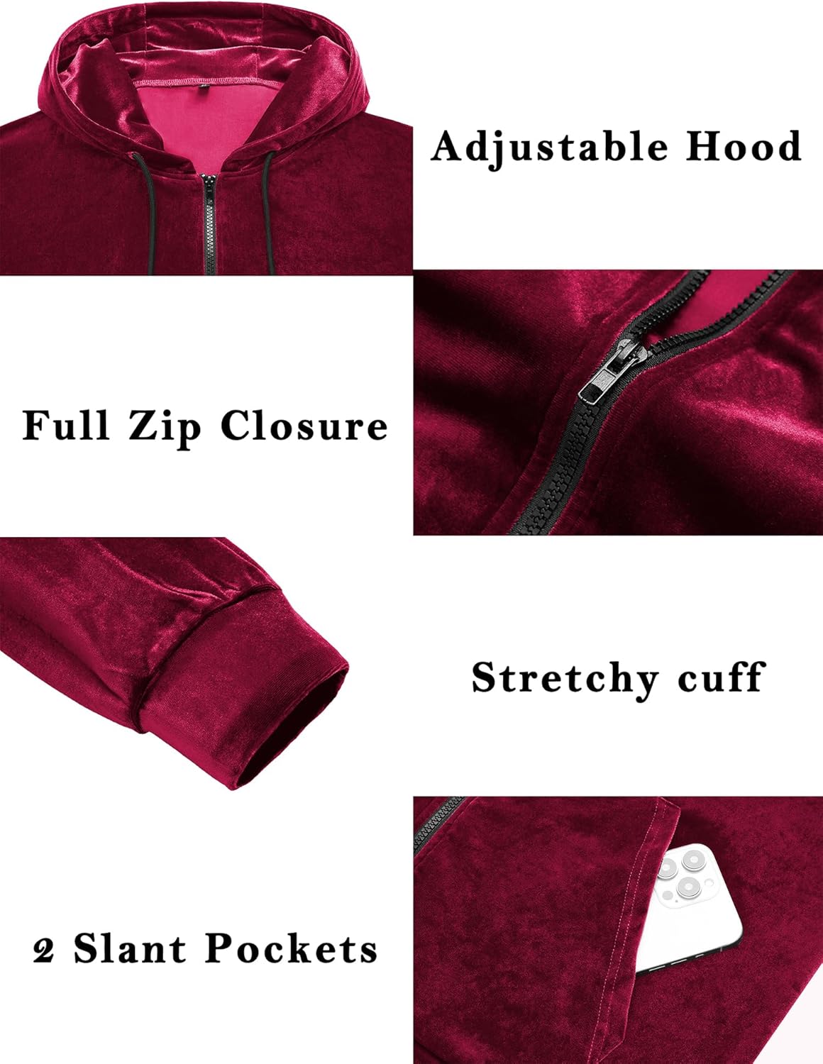 LecGee Mens Tracksuit Long Sleeve Full Zip Velour Hoodie Jacket Jogger Sweatpants Casual Velvet Sweatsuits Set M-3XL - Image 4