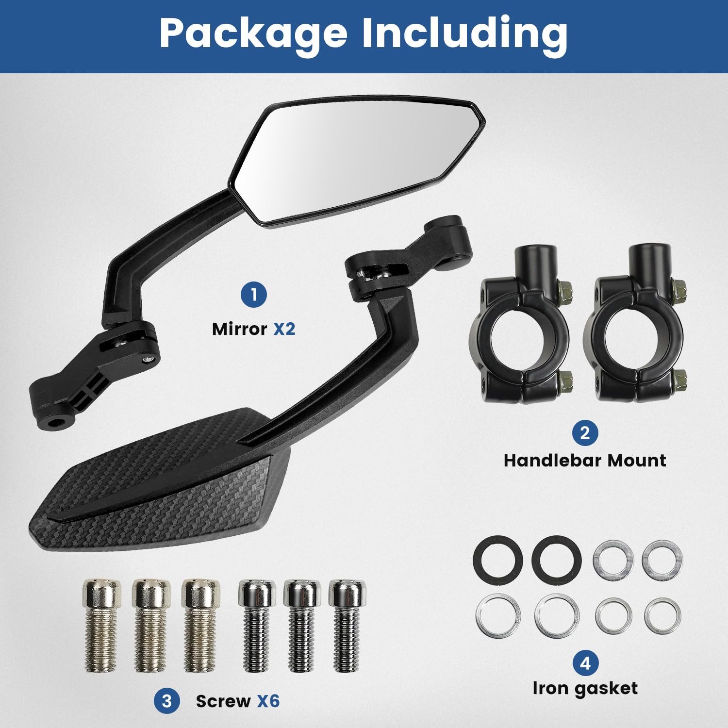 Handlebar Bike Mirror, HD Convex Glass Rear View Mirror with Shatterproof Film, 360° Adjustable Bicycle Mirror for MTB & E-Bike, Fits 21-26mm Handlebars, Left Side Only(Chequer) - Image 4