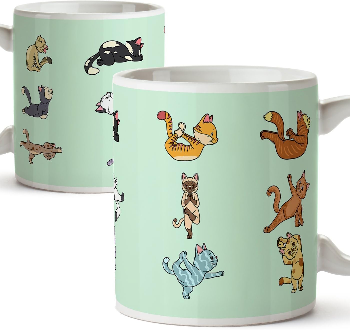 Tazas de desayuno original para regalar adictos al yoga - Regalo para amantes de la meditación y los gatos - Gatitos haciendo poses de yoga - Cerámi