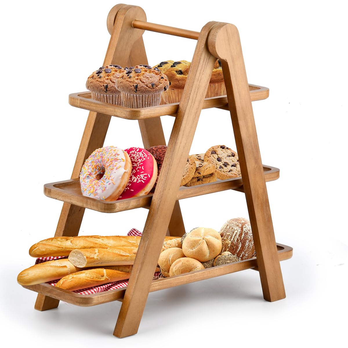 Vassoio in legno a 3 livelli con supporto per Cupcake a tre livelli