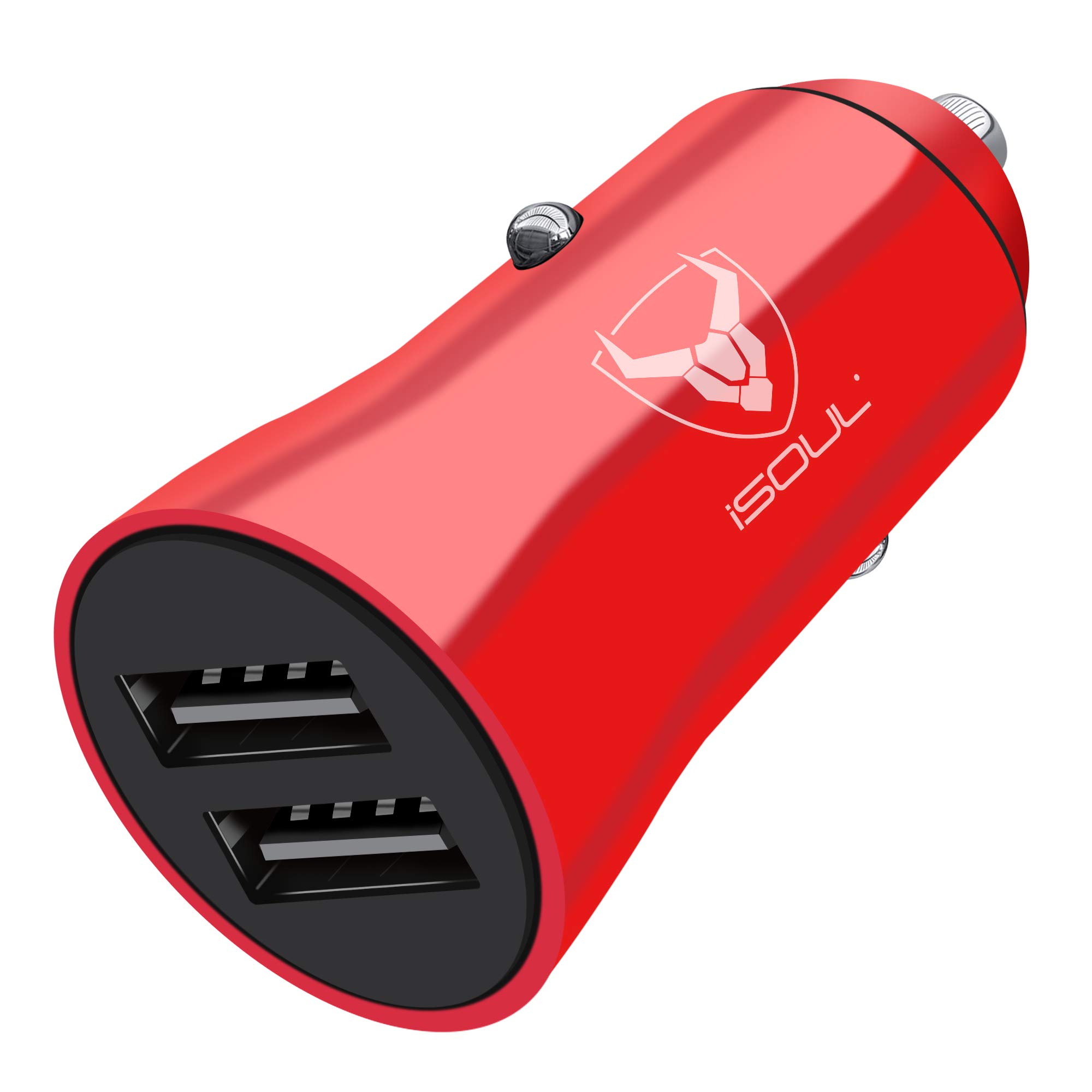iSOUL Car Charger, USB Car Cigarette Lighter Charger, 12V/24V (DC 5V) 3.1A USB Car Chargers Adapter 2-Port, Fast Charging for iPhone 15 14 12 11 X Pro Max Samsung Galaxy iOS Android Devices Red