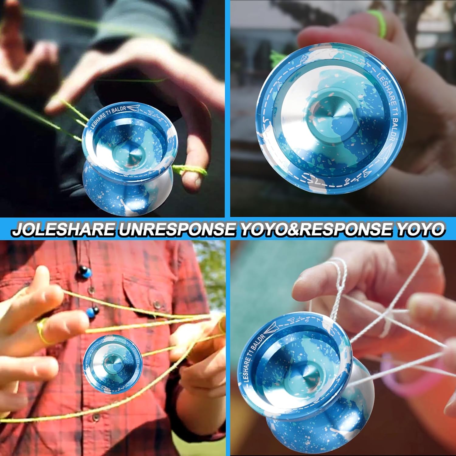 Professional Unresponsive Yoyo for Pros and Responsive Yoyos for Kids Beginners, Package Includes Replaceable Responsive Bearings, yo-yo Gloves, and 5 yo-yo Cords(Blue Silver)