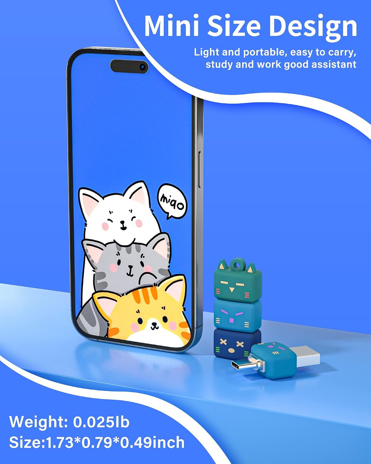 Bilious USB Type C Flash Drive, 2 in 1 OTG Dual USB 3.0 Flash Drive, Jenna Cat Design Cute Thumb Drive, Waterproof & Small Size Memory Stick
