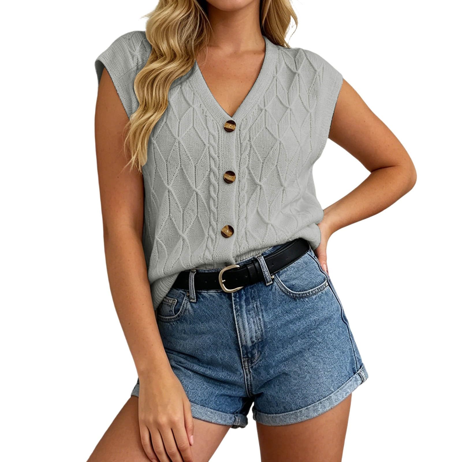 Chaleco de punto elegante con cuello de botones ropa exterior sofisticada para mujer 6