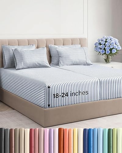 Miniatura 32 de Juego de sábanas de bolsillo extraprofundo, transpirables, refrescantes, suaves, de ajuste fácil, sin arrugas y cómodas, para hotel, 7 piezas