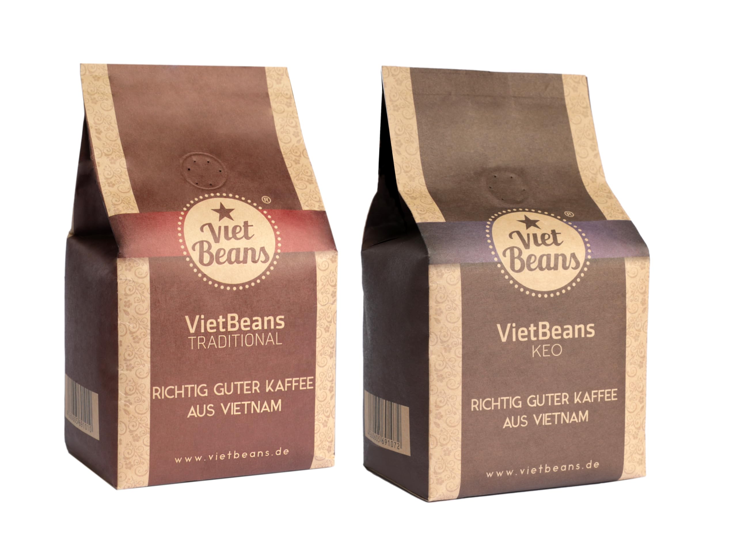 VietBeans Doppelpack schokoladig, nussig Bohne - 2 x 250g ganze Kaffeebohnen - Geschmack Schokolade und Nuss - Exklusiver Kaffee Vietnam