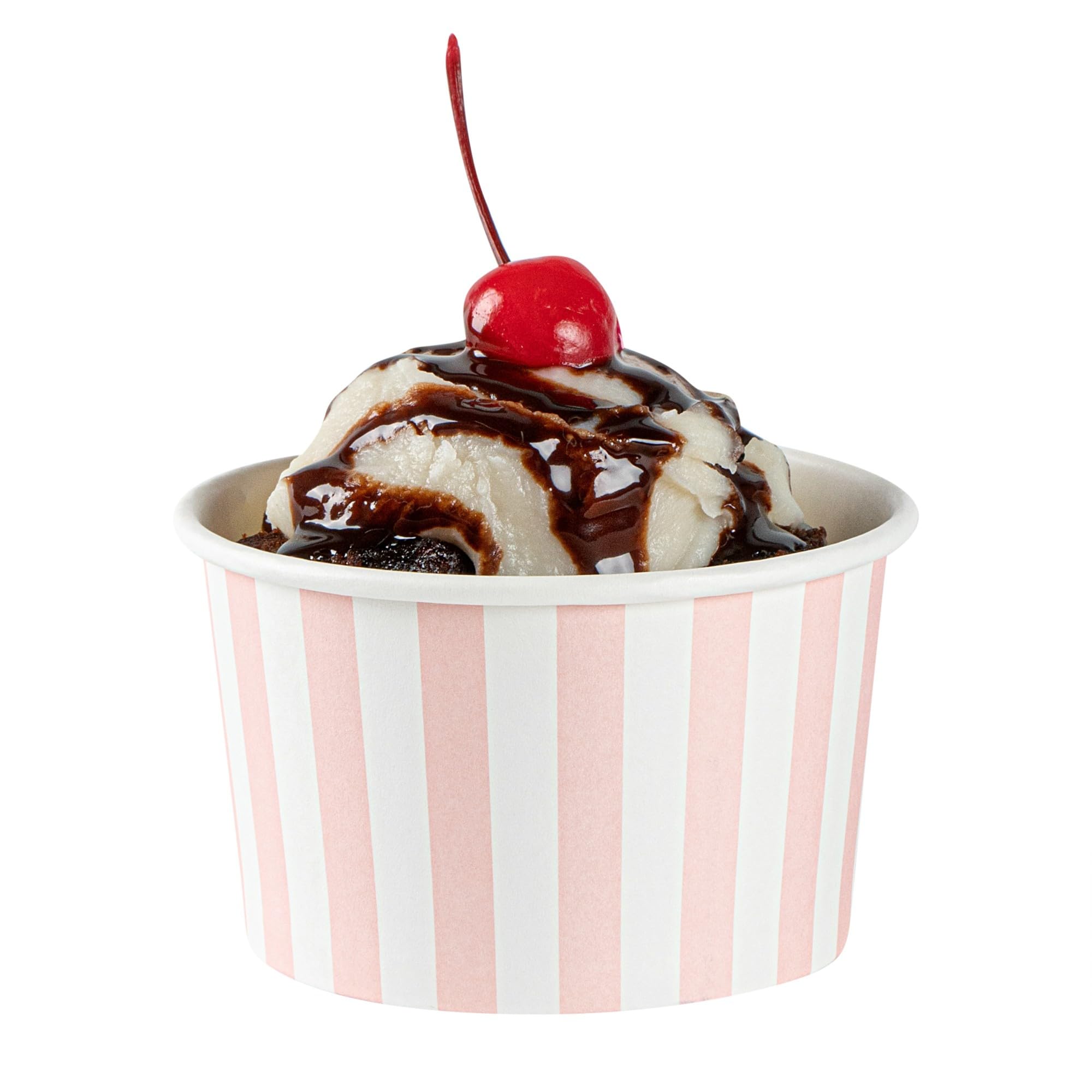 Restaurantware Coppetta - Vasos de postre de 5 onzas, 200 vasos desechables para helado, tapas se venden por separado, cuencos FroYo de papel a rayas, rosa y blanco, para alimentos fríos y calientes,