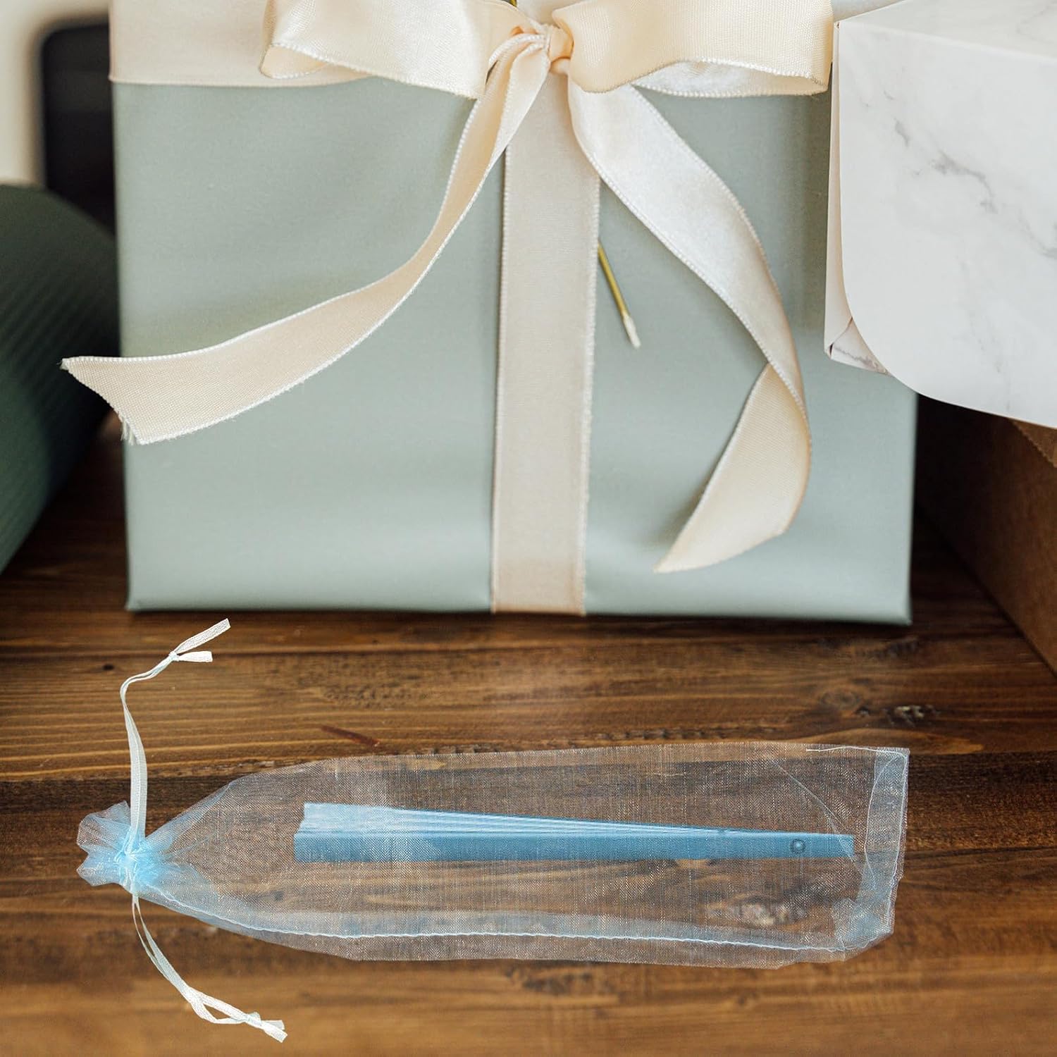 Ciieeo 20pcs Blue Organza Drawstring Gift Bags for Folding Fans and Pens image 5
