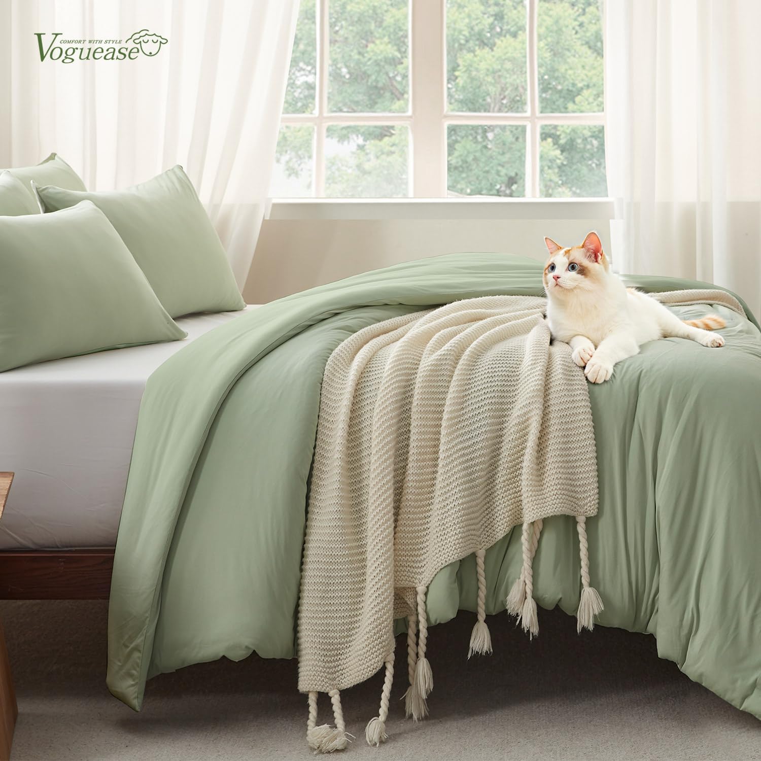 King Size Comforter Set, Comforters King Size Luxury Ultra-Soft Jersey Knit Bedding Sets, Sage Green Lightweight Down Alternative Bed Comforter for All Season, 3 Piece Bedding Set - Image 2