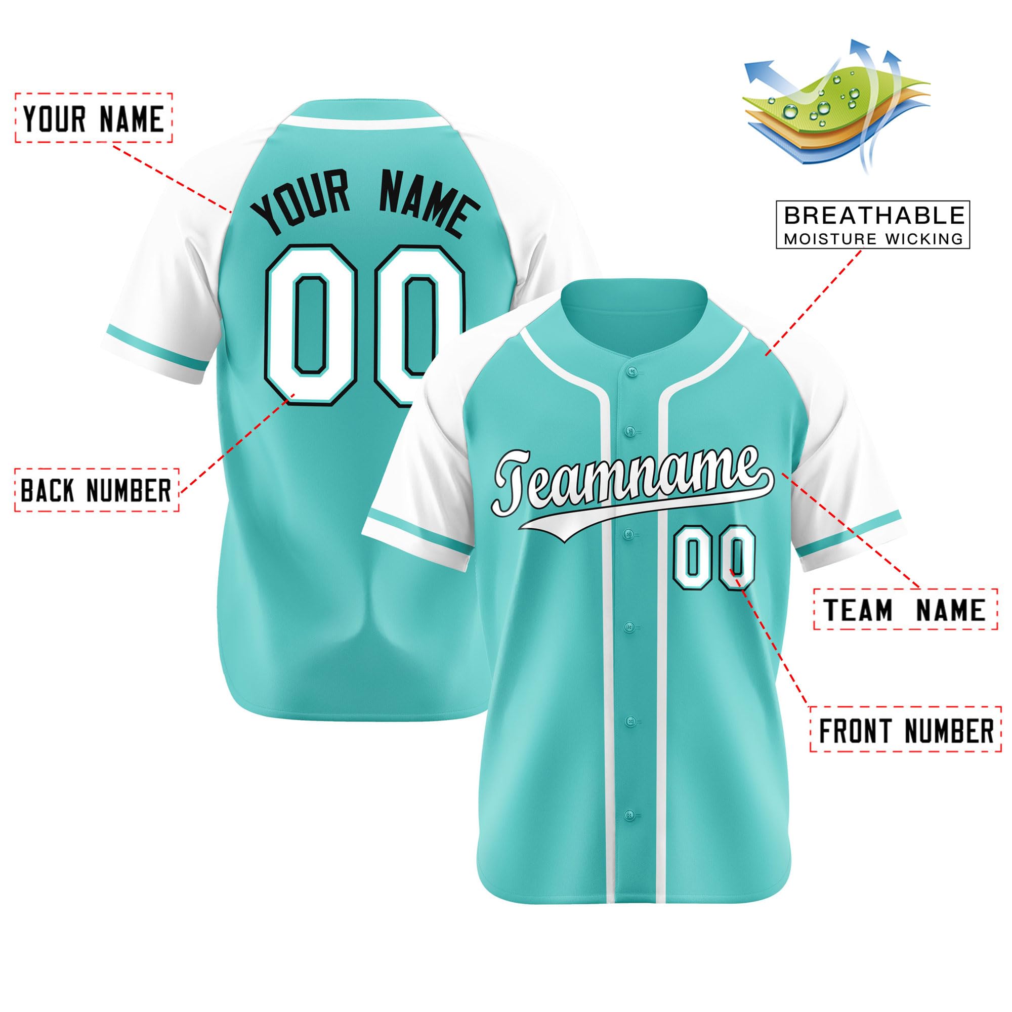 Generic Cutsom Baseball Jersey Button Down Shirt Personalized Name/Number Stitched Sports Uniform for Men Women Youth, Aqua&white-07