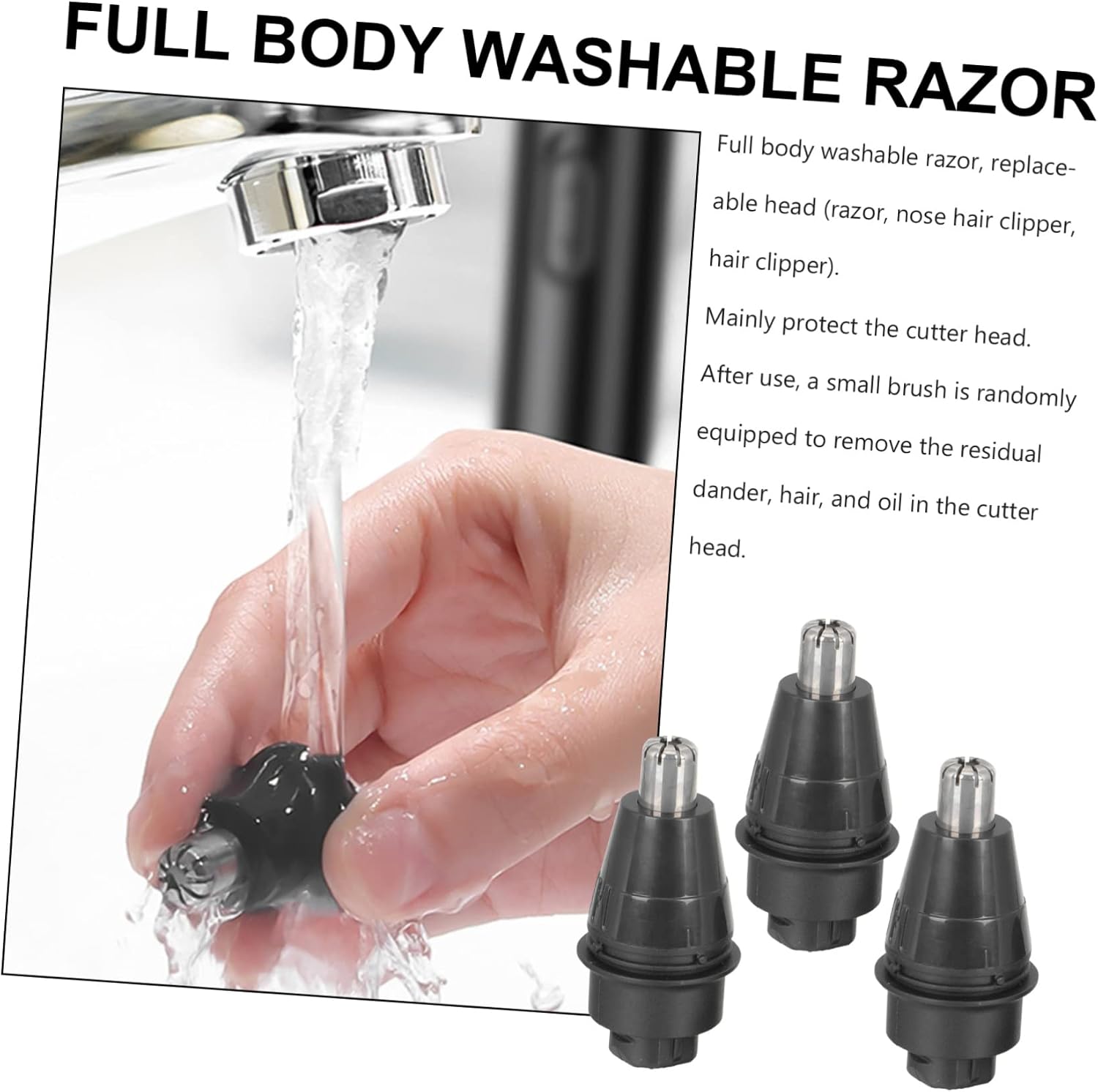 3pcs Nose Hair Trimmer Replacement Heads for Men and Women Durable and Construction Easy to Install and Nose Trimmer Attachment for Beard and Eyebrow Grooming