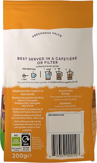 Taylors of Harrogate Flying Start Ground Coffee 200 g (6-Pack)