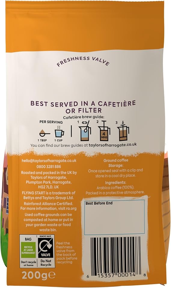 Taylors of Harrogate Flying Start Ground Coffee 200 g (6-Pack)